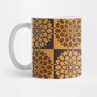 Dahlia Flower Checkerboard in Golden Chocolate Mug